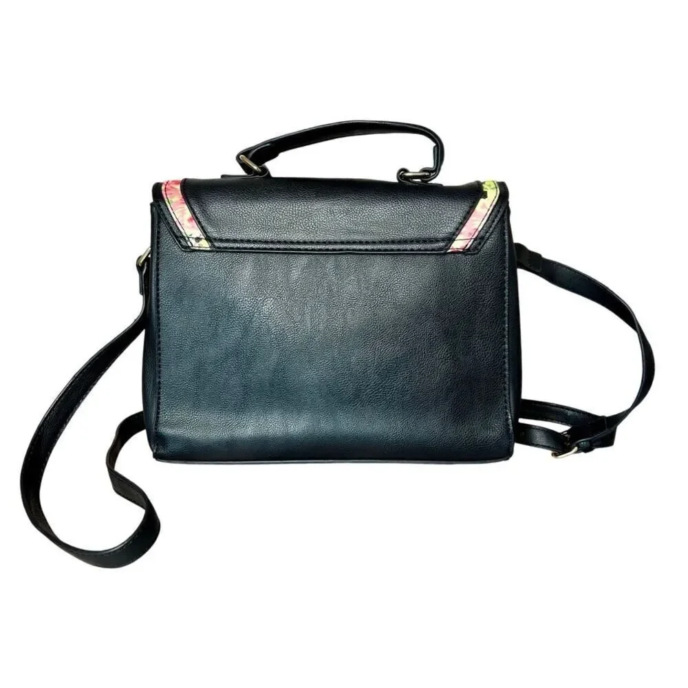 Betsey Johnson Black Leather Top Handle Satchel Crossbody Handbag Retails $100 - Picture 2 of 12